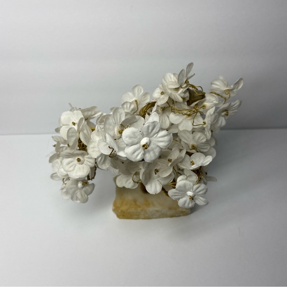 Vintage Marble Base Hand Made Wire Flower Tree Sculpture Bells Art Prosperity - Picture 2 of 6